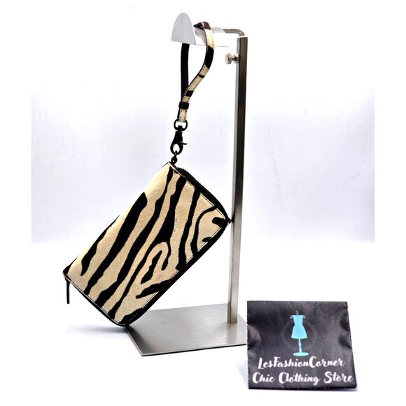 Loeffler Randall Women's Zebra Print Hair Calf Leather Wristlet Clutch 401 - Picture 2 of 14